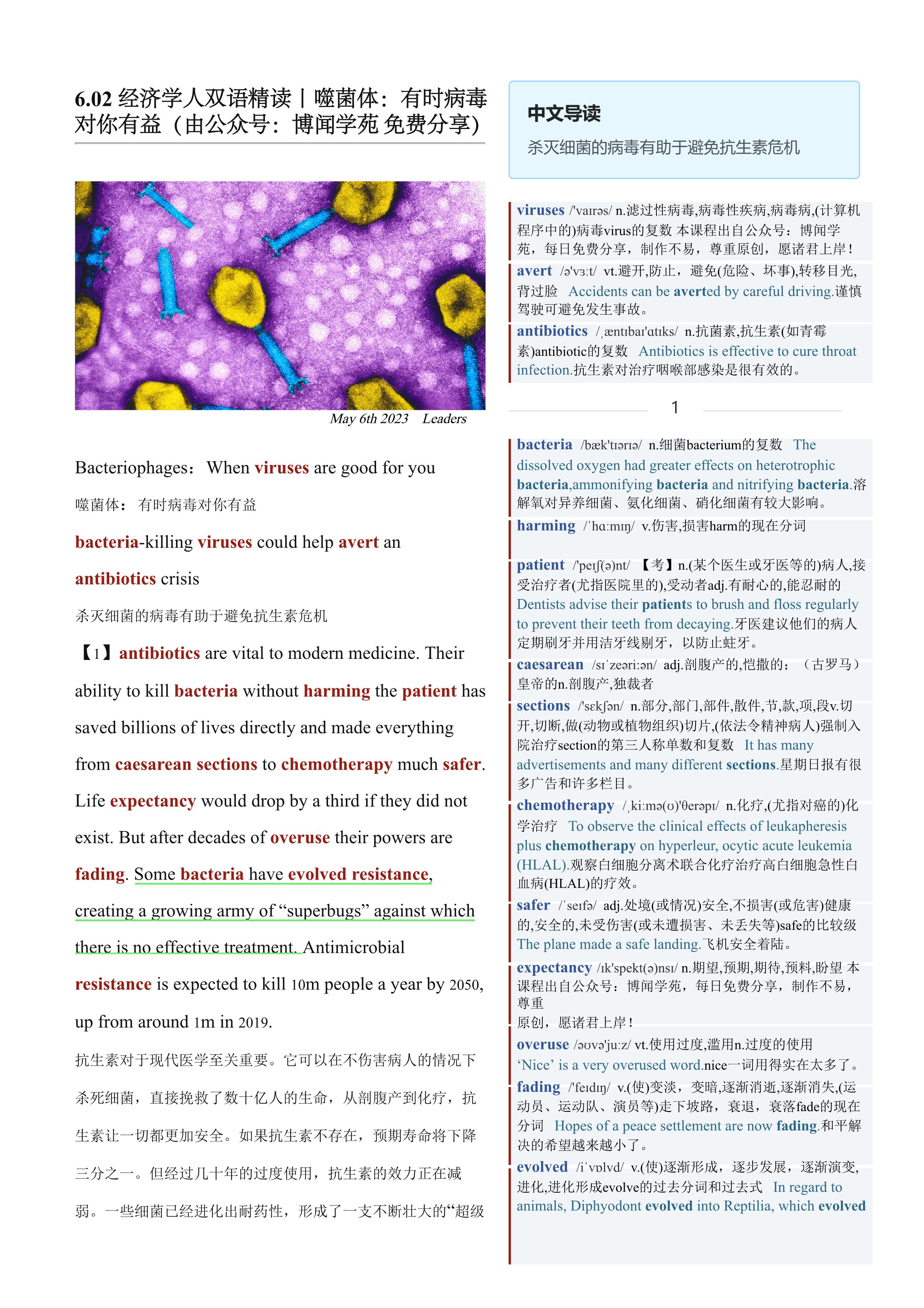 2023.06.02 经济学人双语精读丨噬菌体：有时病毒对你有益 (.PDF/DOC/MP3)
